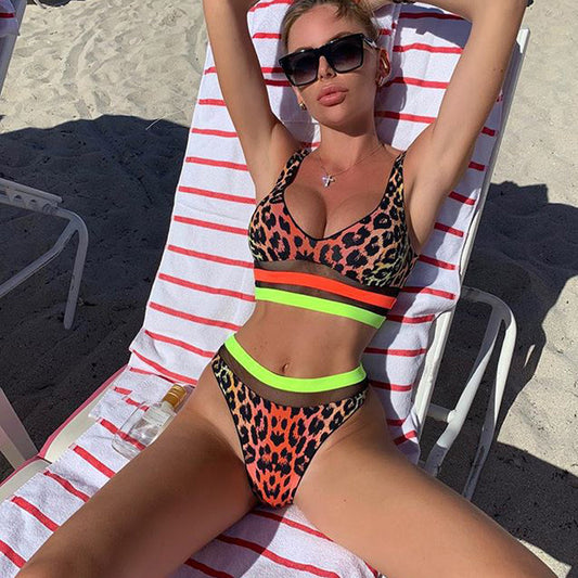 Neon Band Leopard Bikini