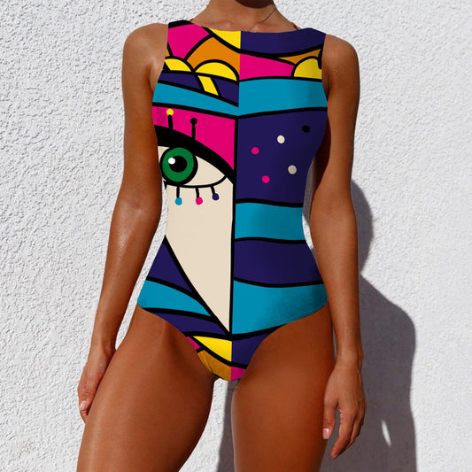 Abstract Print Lady Swimsuit