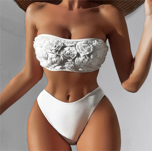 Fancy Flower Tube Top High Waist Swimsuit