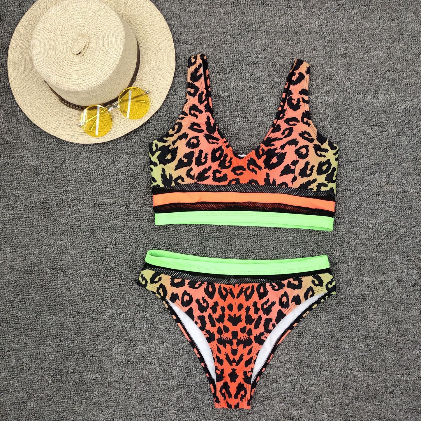 Neon Band Leopard Bikini