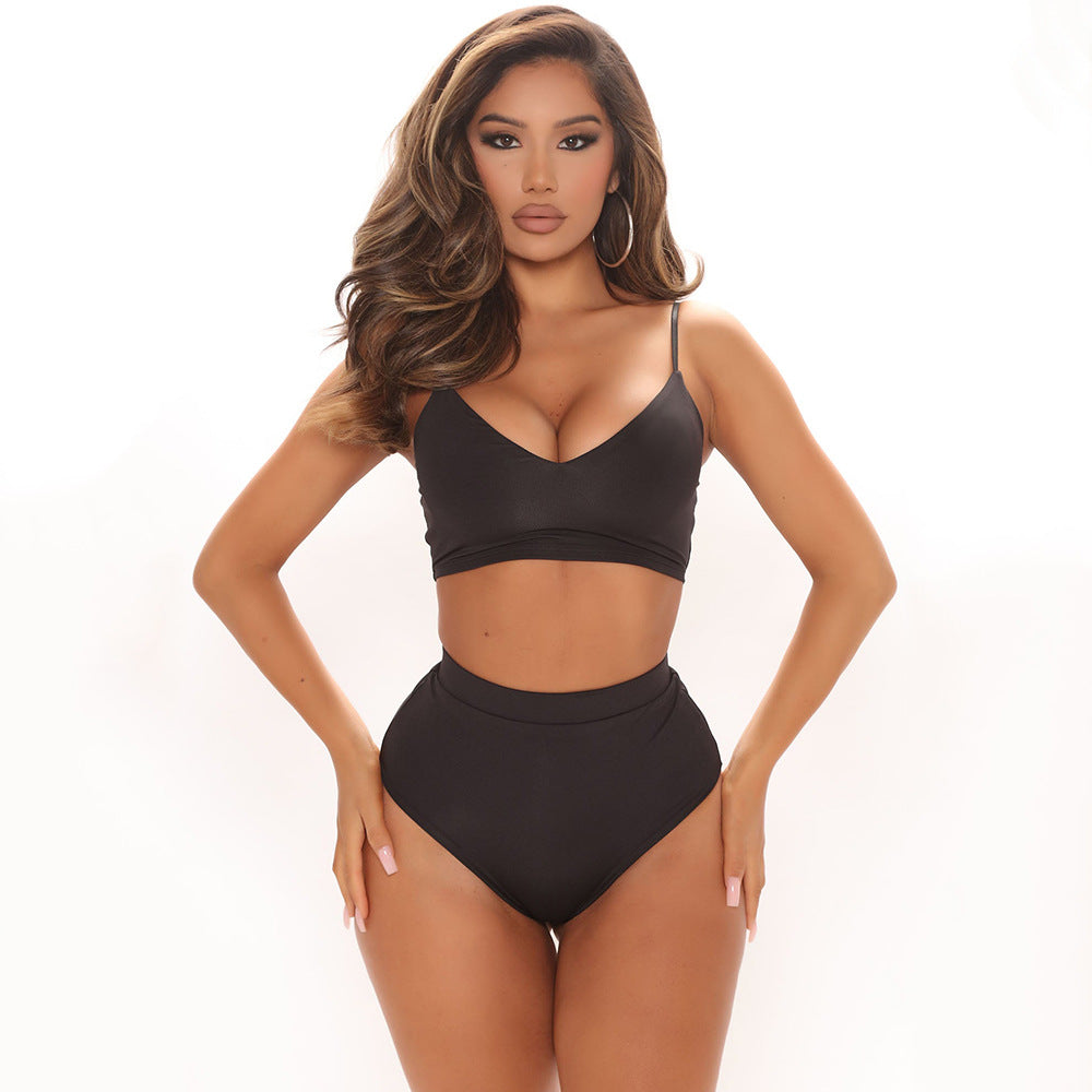 Three Piece Butterfly Black High Waist Bikini