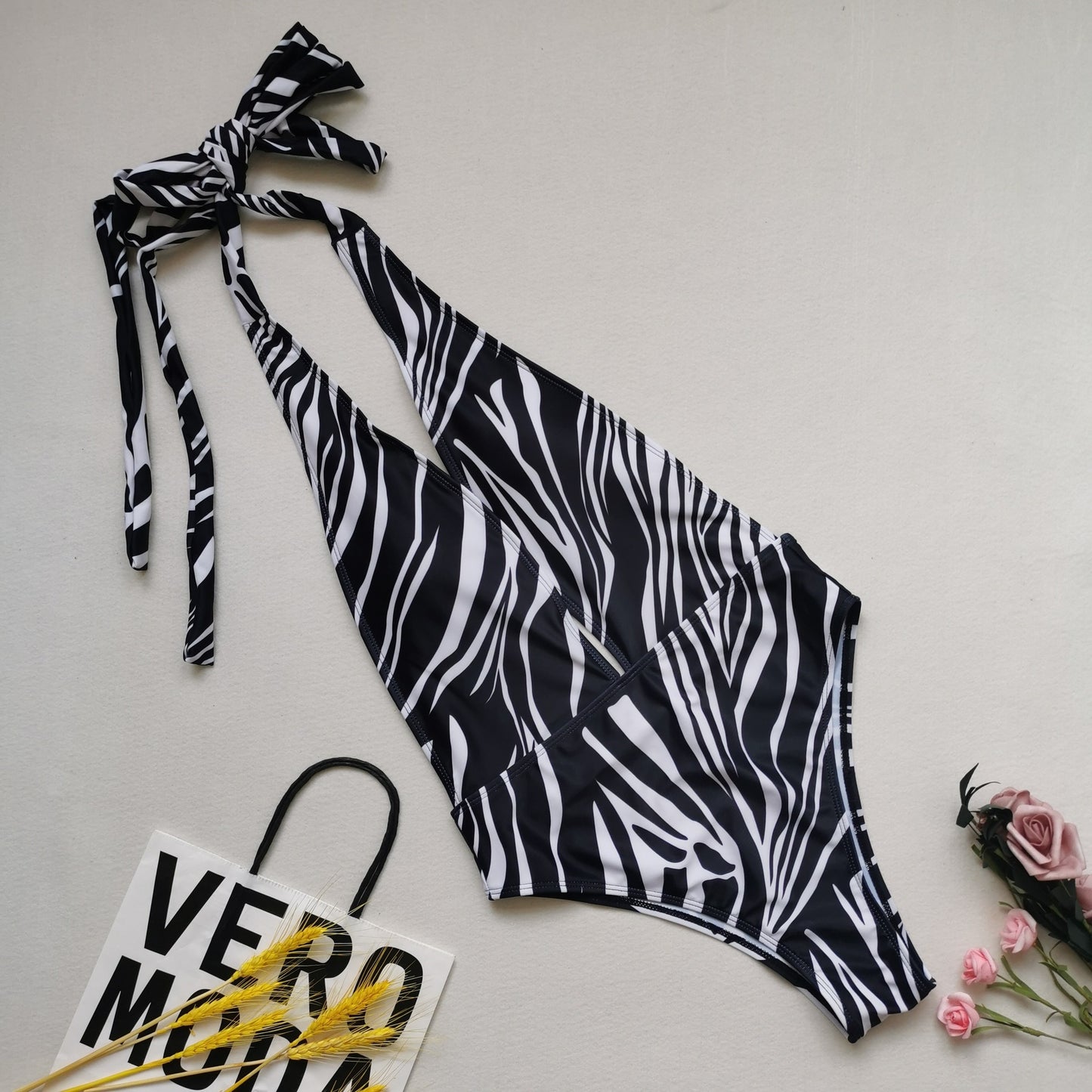 Animal Print Deep Neck Swimsuit