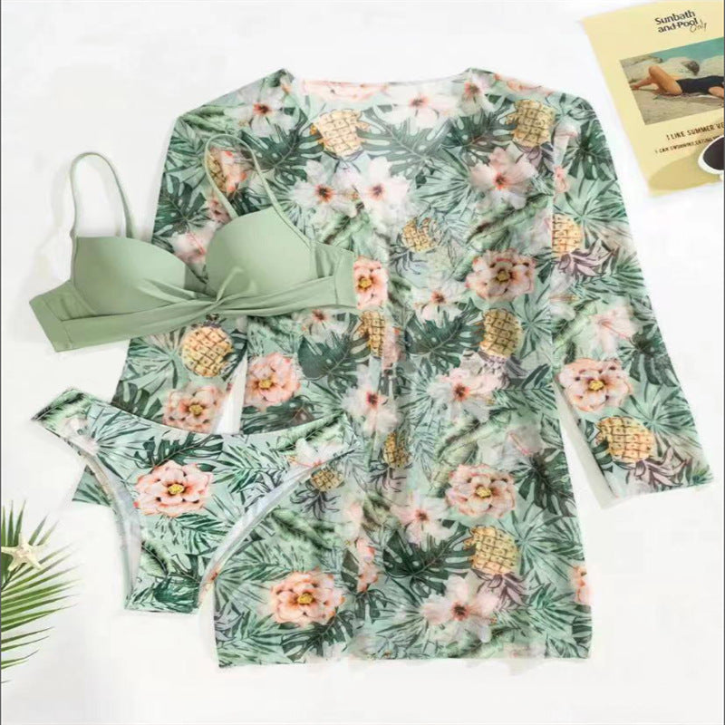 Tropical Flower Three-piece Swimsuit